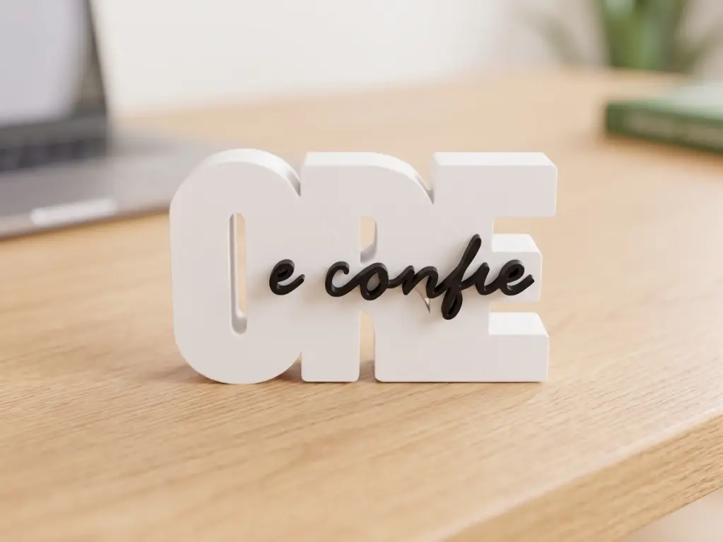 Enfeite de Mesa Decorativo Frase "Ore e Confie"